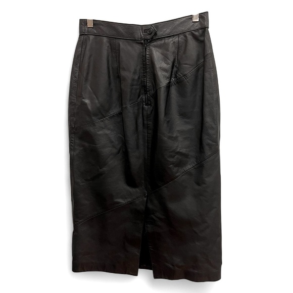 Vintage 80s-90s Sienna New York 100% Leather Seamed Midi Skirt size 10 - Picture 12 of 13